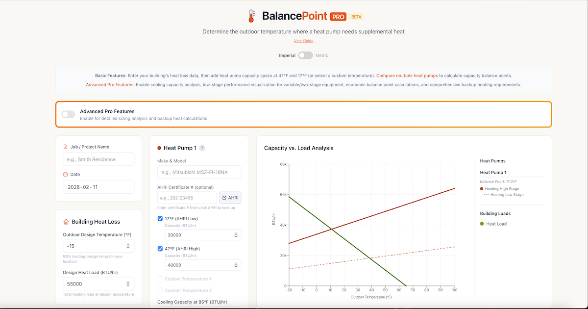 Heat Pump Balance Point & Sizing Calculator | BalancePoint Pro